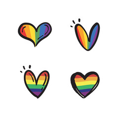 Lqbt pride month. Doodle heart with rainbow flag colors. Diversity representation.