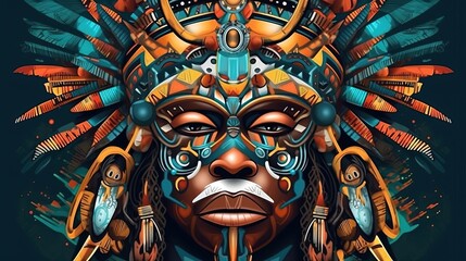 African tribal masks and rituals . Fantasy concept , Illustration painting.