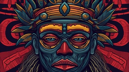 Naklejka premium African tribal masks and rituals . Fantasy concept , Illustration painting.