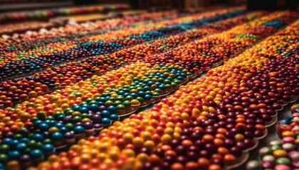 A vibrant row of juicy, multi colored berries in nature abundance generated by AI