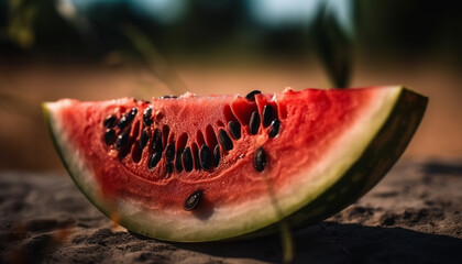 Fototapeta na wymiar Juicy watermelon slice, a sweet summer refreshment for healthy eating generated by AI