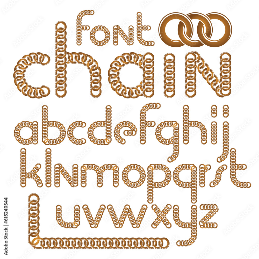 Fototapete vector script, modern alphabet letters set. lower case decorative font created using connected chain