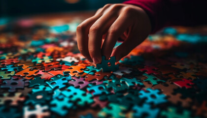 Success Together, the child and adult solved the jigsaw puzzle generated by AI