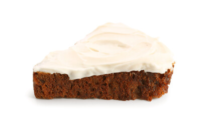 Tasty sandwich with cream cheese on white background