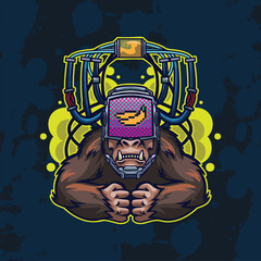 gorilla mascot logo design with modern illustration concept style for streetwear, emblem and t-shirt printing.