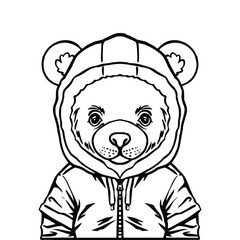 Black and White Cartoon Illustration of Bear Mascot Character for Coloring Book