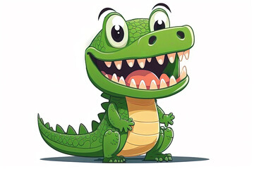 Fototapeta premium Happy Crocodile or Alligator on a White Background cutout isolated Cartoon Sticker Style Illustration