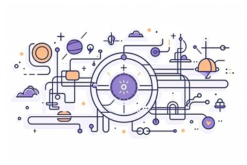 geometric design with blue and orange colors on a white background