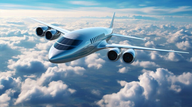 Above the Clouds: concept of modern private airplane with electric engine