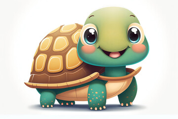 Happy Turtle or Tortoise on a White Background cutout isolated Cartoon Sticker Style Illustration