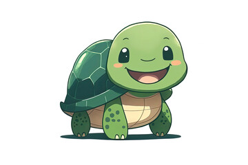 Fototapeta premium Happy Turtle or Tortoise on a White Background cutout isolated Cartoon Sticker Style Illustration
