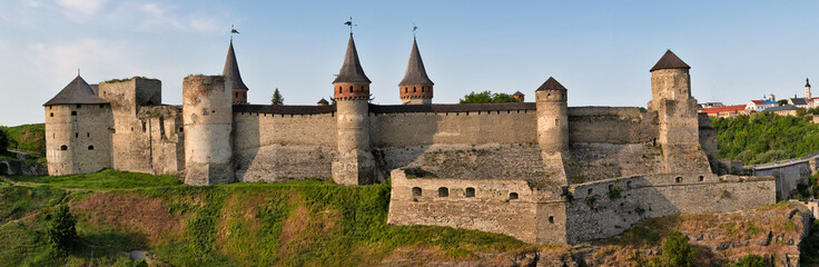 Fototapeta na wymiar Panorama castle in the historic part of Kamianets-Podilskyi, Ukraine.