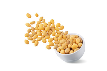 Cheese peanuts in a bowl on a white isolated background