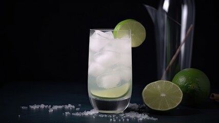 Coconut Lime Spritzer: A tropical and fizzy spritzer made with coconut water, lime juice, soda water, with lime wheels and  coconut flakes with copy space created with generative AI technology