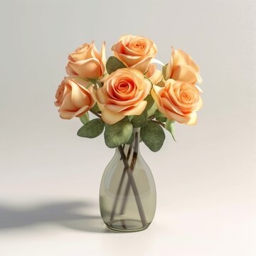 Beautiful glass vase orange pink rose bouquet flowers pictures AI Generated Art