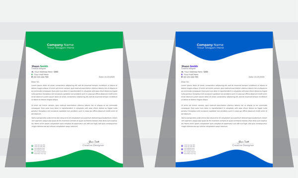 Professional letterhead template design for business project.Letterhead design template with blue and green color. Creative, clean and elegant modern business letterhead design.