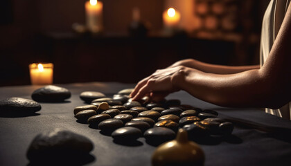One person meditating, holding candle, in tranquil spa treatment generated by AI