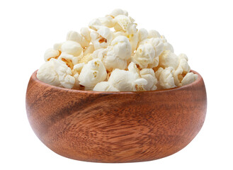 Delicious popcorn in a wooden bowl, cut out