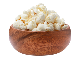 Delicious popcorn in a wooden bowl, cut out