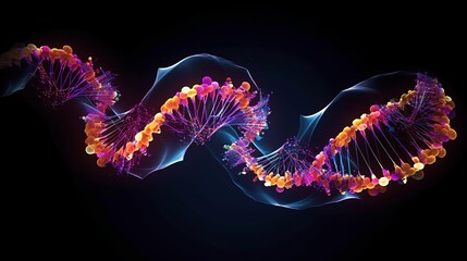 Abstract illustration depicting a DNA strand, showcasing the intricate beauty of the genetic molecule with a touch of artistic abstraction. Generative Ai