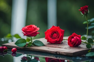 roses on wooden table  generated by AI technology 