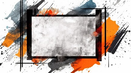 Abstract hand painted textured ink brush background with geometric frame isolated strokes with rough edges