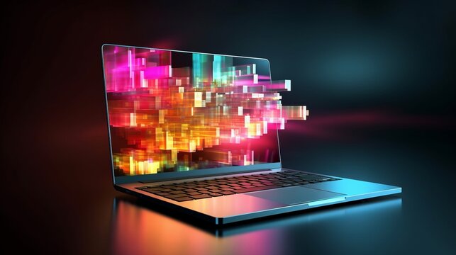 Abstract creative coding concept on a multi exposure contemporary laptop computer background
