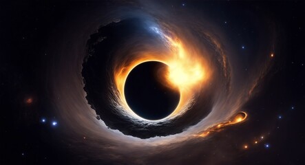A deep chasm of infinite darkness, a black hole that swallows all matter. Universe - obrazy, fototapety, plakaty
