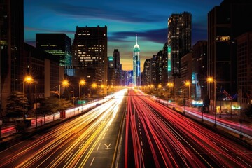 Fototapeta na wymiar A cityscape at night, illuminated by the glow of city lights. Generative AI