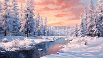 Fototapeta na wymiar Beautiful christmas winter landscape digital art