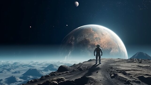 An astronaut standing on the surface of the moon