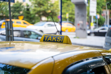 The sign of the yellow taxi in Istanbul.