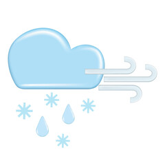 Realistic 3d design of weather forecast elements, icon symbol, meteorology. Decorative cute 3d blue cloud, rain, snow and wind. Cartoon abstract vector illustration isolated on a white background