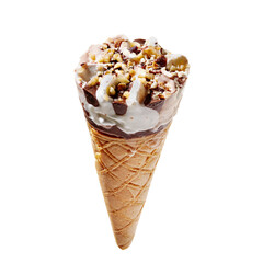 vanilla ice cream with cone on on white background