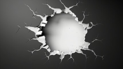 Illustration of a cracked wall with a circular hole in it - obrazy, fototapety, plakaty