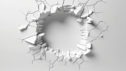 3d abstract hole on a broken white wall blank space