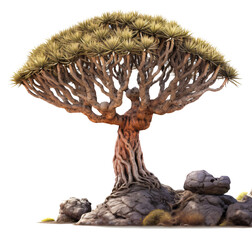 Socotra dragon tree isolated on the transparent background PNG. AI generative.
