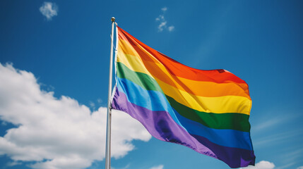 Rainbow Pride Flag with Blue Sky