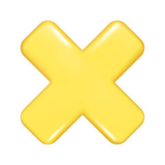 Fototapeta premium Realistic 3d yellow cross sign. Decorative incorrect, reject or wrong 3d element, education maths icon, cross checkmark symbol. Abstract vector illustration isolated on a white background