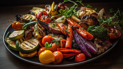Fototapeta na wymiar A plate of mouthwatering grilled vegetables, showcasing an array of colors and flavors