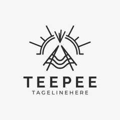 teepees indian line art logo vector simple minimalist illustration, traditional indian camp design. © Nurohmansidiq