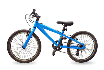 Blue and black bike on a white isolated background