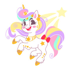 Cute cartoon character unicorn with a star