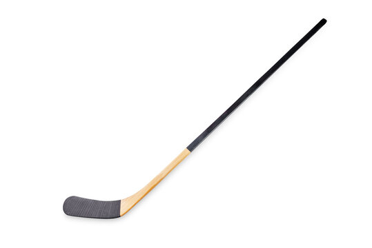 Black wooden hockey stick on a white isolated background