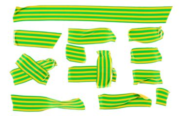 Duct repair tape green yellow set, collection patterns kit isolated on white, clipping path