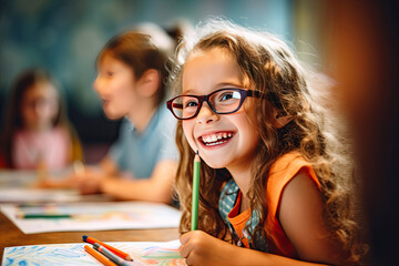 A Young Girl's Colorful Artistic Exploration. Generative AI