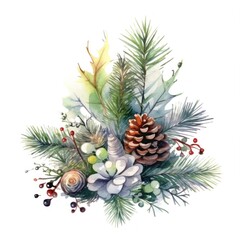 Christmas composition watercolor. Illustration AI Generative.