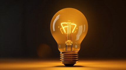 Yellow lightbulb with glowing for creative thinking idea concept by 3d render  - obrazy, fototapety, plakaty