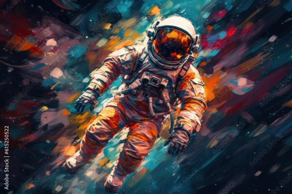 Sticker astronaut on colorful background. illustration ai generative.
