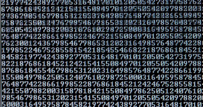 Computer calculation number sequence scrolling on consol screen